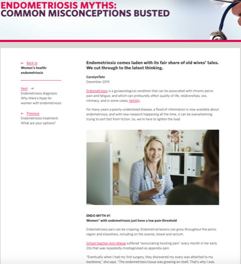 HCF's endometriosis landing page with common myths